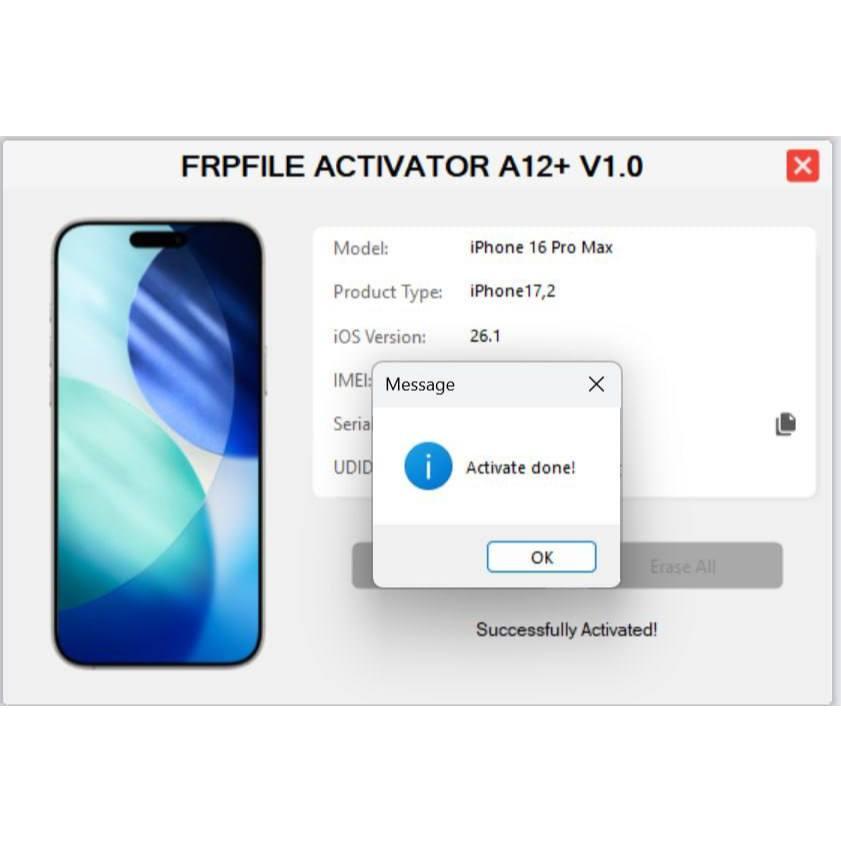 FRPFILE ACTIVATOR - A12  Bypass Hello Screen - iPhone XR to 17 Pro Max - IPad A12 To M3 (With iCloud Service, Notification)